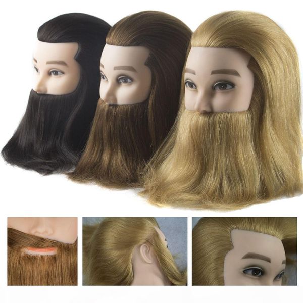 

male 100% real human hair mannequin practice training head with beard barber hairdressing manikin doll head for beauty school, White