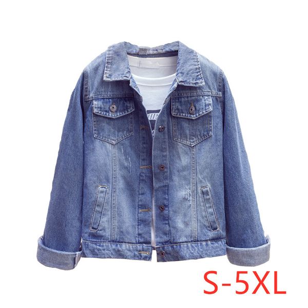 

2021 new plus size 5xl new women's blue coat spring jackets women jeans single breasted denim coats female 4din, White;black