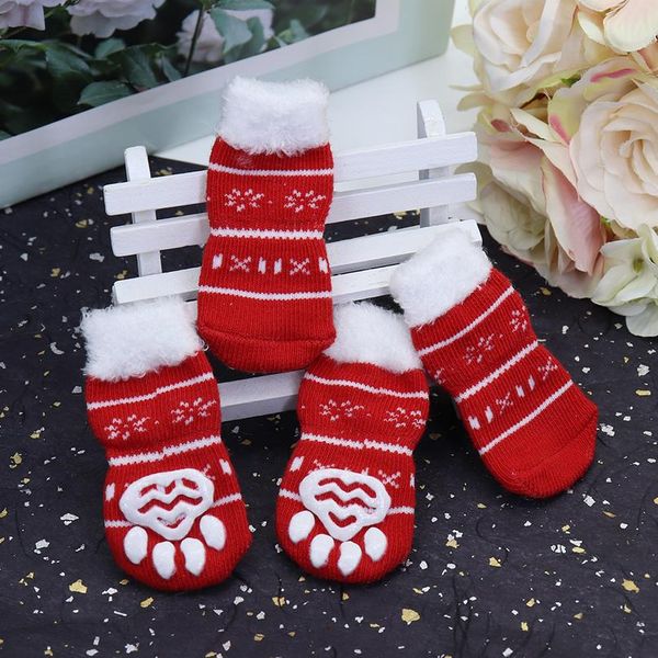 

4шт милые собаки носки обувь домашних животных вязание носки осень зима маленькие собаки кошка обувь чихуахуа сапоги антискользящие