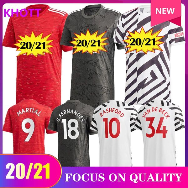 

new 2020 fc rashford b. fernandes pogba cavasoccer jerseys martial football jersey shirts united utd 20 21 uniforms man + kids ki, Black;yellow