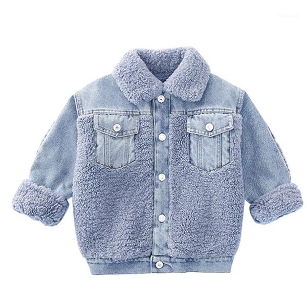 

kids denim jackets winter fashion jeans jackets for boys baby clothes coat for girls thicken plus velvet outerdoor jean coats1, Blue;gray