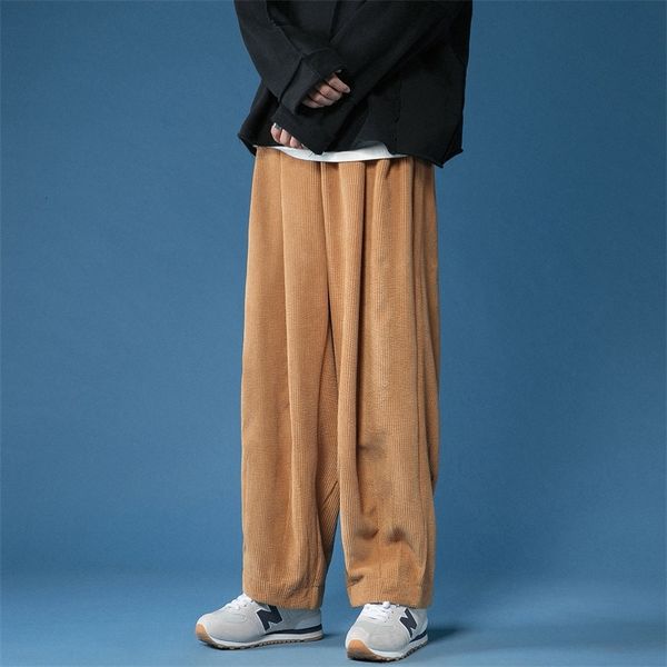 

2021 new couple's straight corduroy harem casual oversize woman streetwear trousers chinese style solid color male pants tyhg, Black