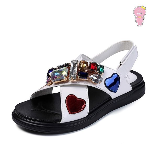 

summer quality girls sandals kids beach shoes children sandals baby shoes faux crystal love patch patent leather 3 to 14 yrs y200619, Black;red