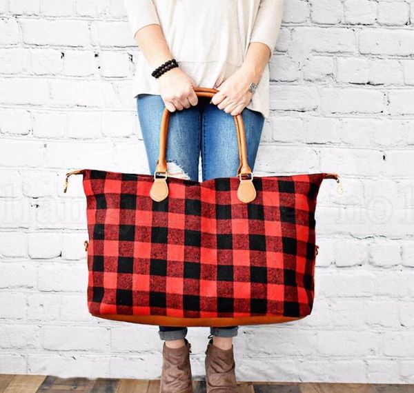 

buffalo check handbag red black plaid bags large capacity travel tote with pu handle storage materni jllrzi bdebag