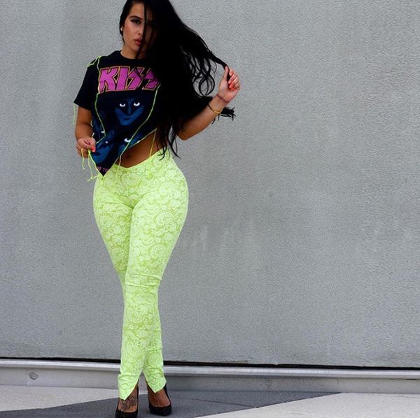

da 2350b 2020 winter ins printed high waisted leggings hip sports split pants, White;black