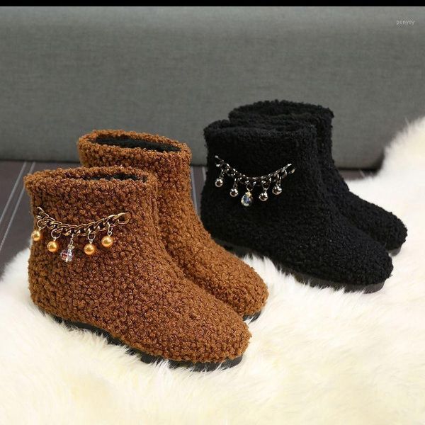 

lamb wool booties snow boots women winter fur warm snow boots ladies warm wool booties ankle boot comfortable shoes1, Black