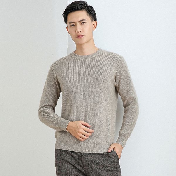 

2021 men winter shirts oneck thick 100% pure cashmere goat jumpers 6 warm soft colours mesh pullovers 3b5a, White;black
