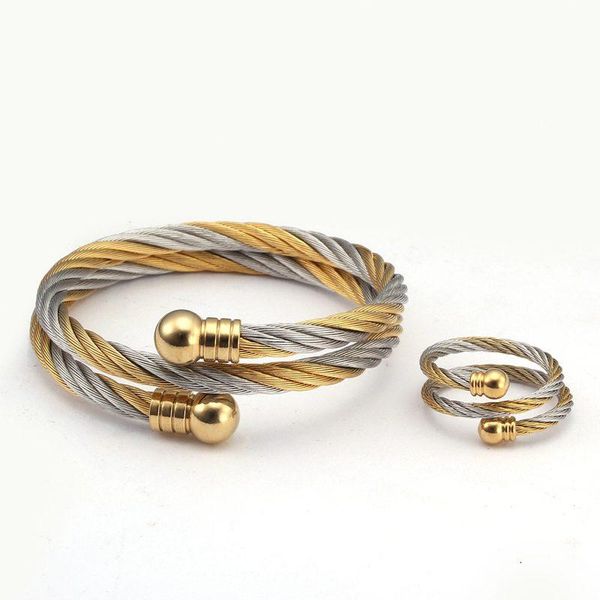 

charm bracelets luxury stainless steel braided open men women cuff set trendy chain link sporty wrap bangles, Golden;silver