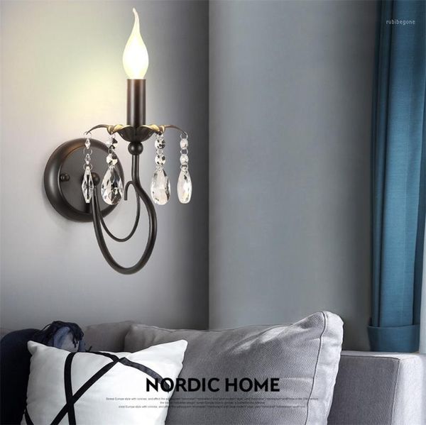 

wall lamp oygroup simple country crystal e14 bulb bedside fashion lighting iron home decoration1