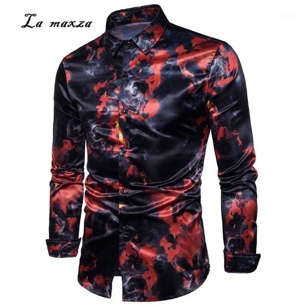 

print causal mens shirt cotton fashion 2020 long sleeves spring button up shirt1, White;black