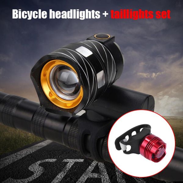 

t6 led bicycle headlight + tail lamp 3 working modes usb rechargeable mtb mountain road bike night lighting riding cycling part