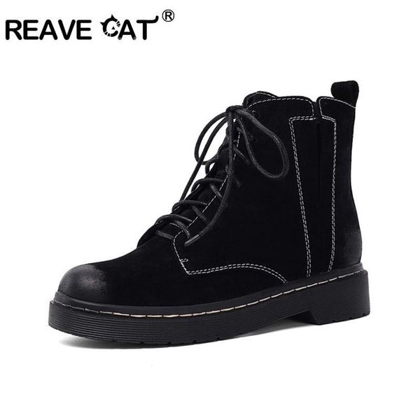 

reave cat натуральные кожаные ботильоны для голеностопных ботинок женщин свинья ботинки мотоцикл леди кружев на каблуках туфли на каблуках, Black