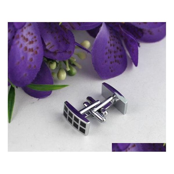 

1 set black enamel slot rectangle cufflinks #22074 1wajc, Silver