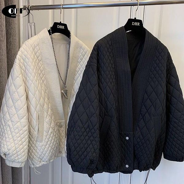 

women's jackets diamond plaid casual cotton coat v neck long sleeve loose hem drawstring adjustable warm outweat winter, Black;brown