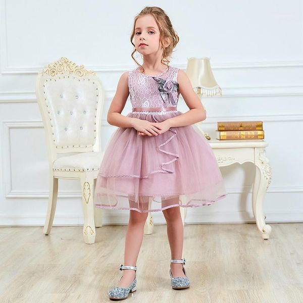

2-6 years little princess sleeveless dresses kid girls tulle tutu dress flower girl wedding party costume children prom gowns1, Red;yellow