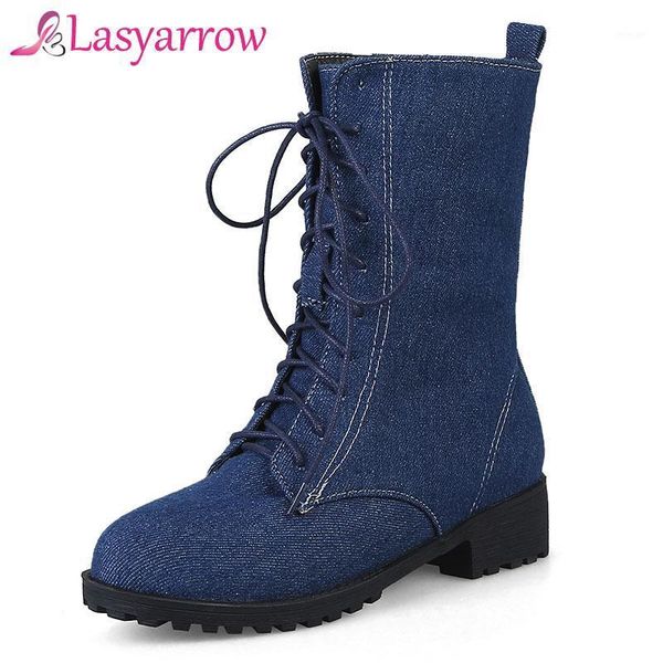 

boots lasyarrow denim low heel round toe fashion lace up sapatos femininas autumn female footwear plus size 33-461, Black