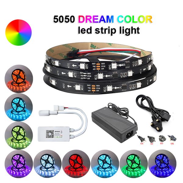 

2021 new dc 12v 5m 5050 smd ws2811 150led rgb non-waterproof light strip with sp501e wifi controller for adable led +adapter voze