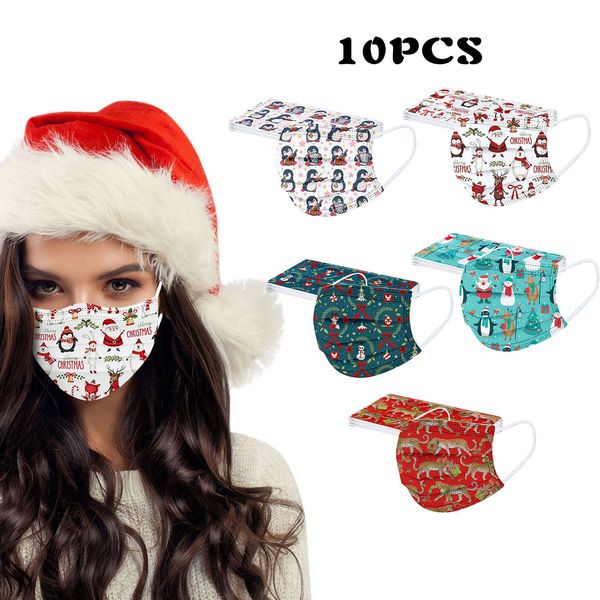 

zvnew printed face disposable high-quality christmas 10pc protective mask cover breathable mouth caps d3