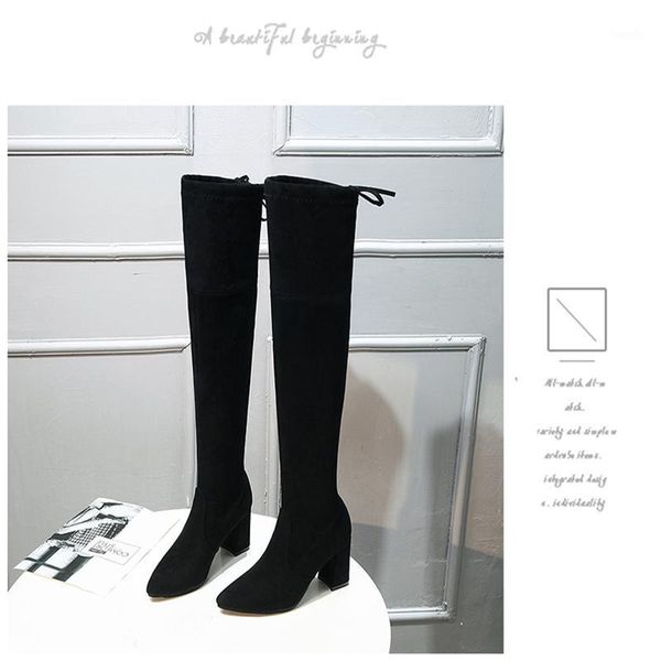 

boots 2021 fashion women spring winter over the knee heels quality suede long comfort square botines mujer thigh high boots1, Black