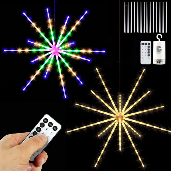 DIY liderou luzes de fogo de artifício luzes pendurado lâmpada de starburst remoto 8 modos fluir luzes christmas festival festival decoração twinkle luzes de cintilação