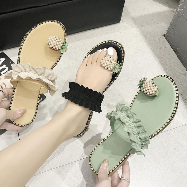 

summer new pineapple sandals slippers korean fashion student pearl women's shoes trade style wearing beach outside classics1, Black