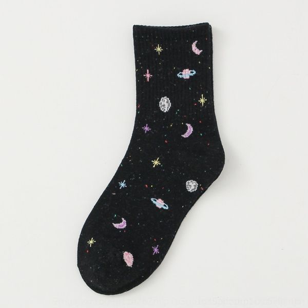 

7gsfo space cartoon all star medium tube female cotton cartoon socks harajuku creative moon star funny socks w0a4f, Black