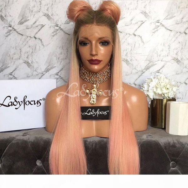 

lady фокус розовый полный парики шнурка pre сорванные с ребенком прямые волосы парик фронта шнурка девственницы человеческого ombre волос св, Black;brown