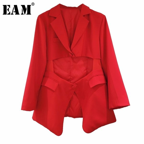 

[eam] women red irregular split big size blazer new lapel long sleeve loose fit jacket fashion tide spring autumn 1y593 201114, White;black