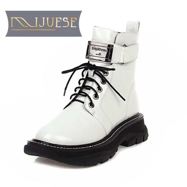 

mljuese 2021 women ankle boots microfiber lace up metal decoration boots winter short plush round toe high heels women, Black