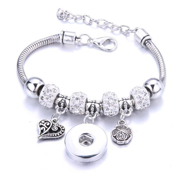 

new snap bracelet lobster buckle snake chain bangles crystal beaded bracelet fit 18mm snap jewelry wo bbyzhy, Golden;silver