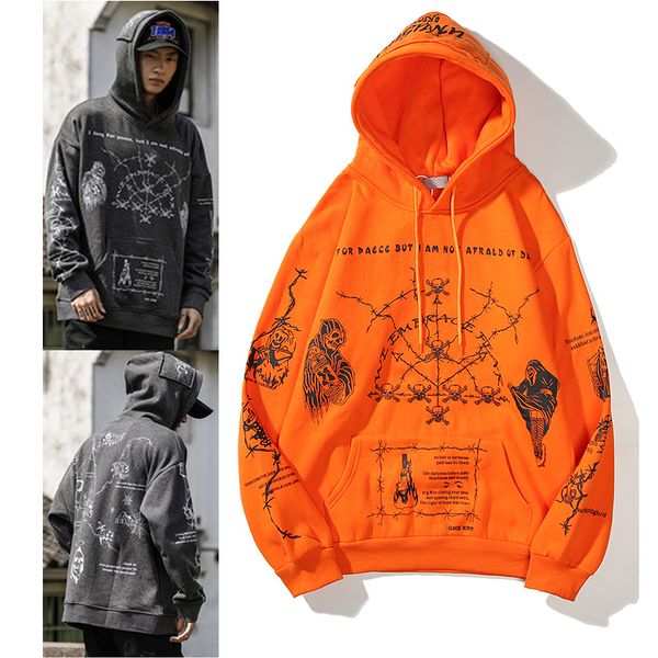 

embrodiery graffiti oversize fleece sweatshirt men and women streetwear baggy winter hooded hoodies, Black