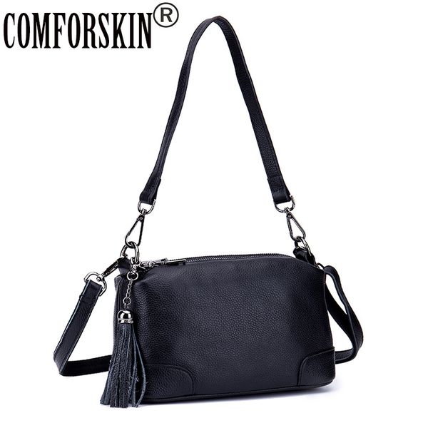 

comforskin cowhide leather women's messenger bags guaranteed bolsas feminina new arrivals tassel style cross-body bags
