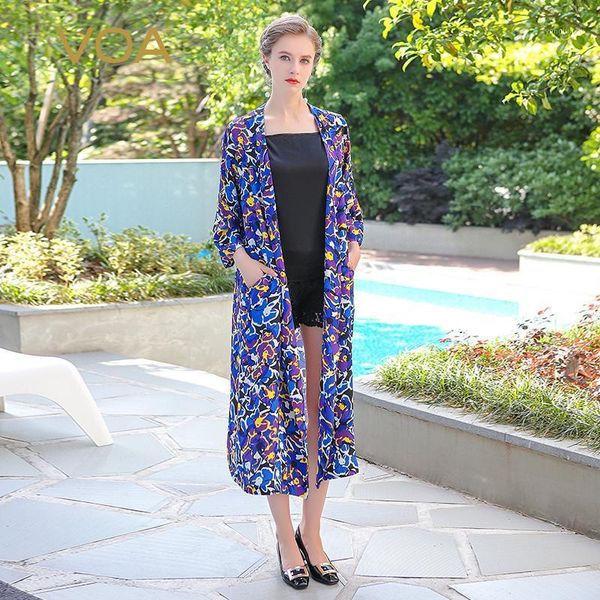 

voa women's silk three quarter sleeve open stitch long coat f73201, Tan;black