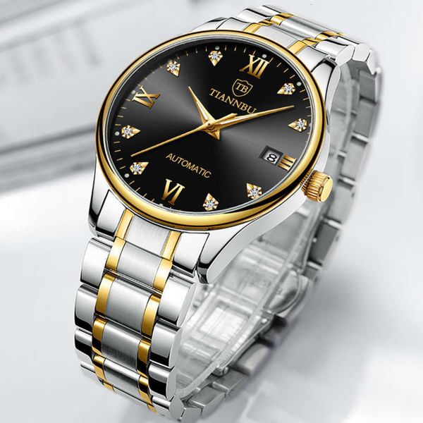 

men's watch, night automatic tiktok light live waterproof, drilling, stainless, calendar, fashion, leisure machine table, Slivery;brown