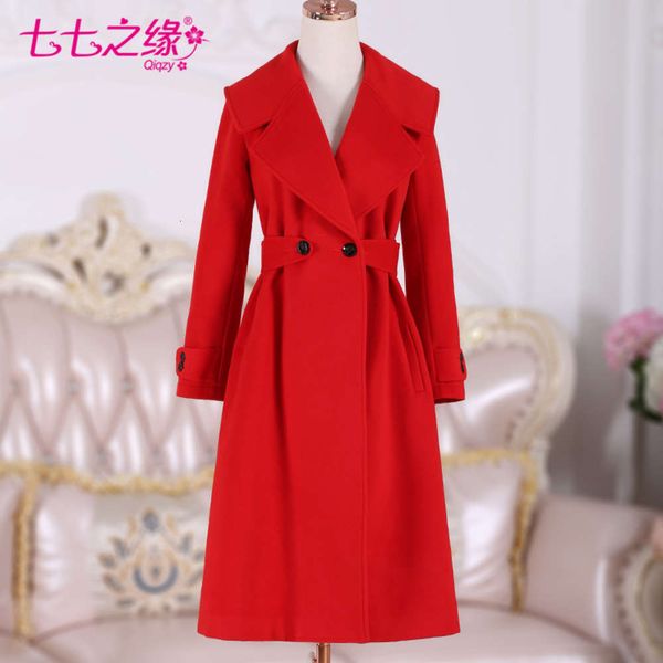 

1july 7 new winter women's wear korean red lapel slim medium length woolen coat8uy, Black