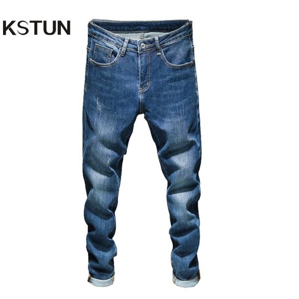 

dark blue jeans men skinny fit stretch spring and autumn denim pants casual slim jeans pencils man trousres men's clothing