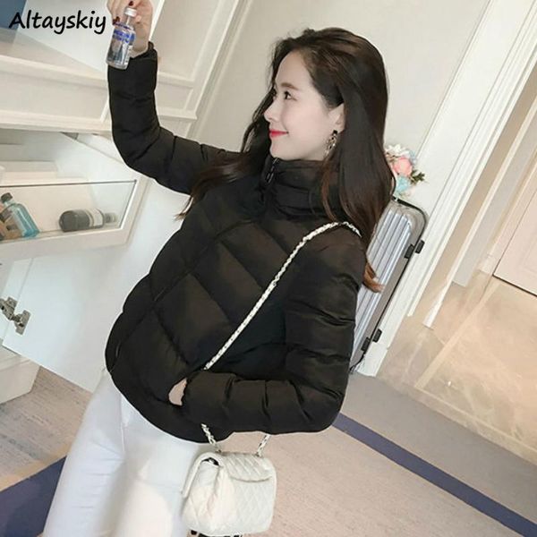 

women's down & parkas short style woman fashion cotton soft solid black winter coat women oversize korean chic simple all-match female