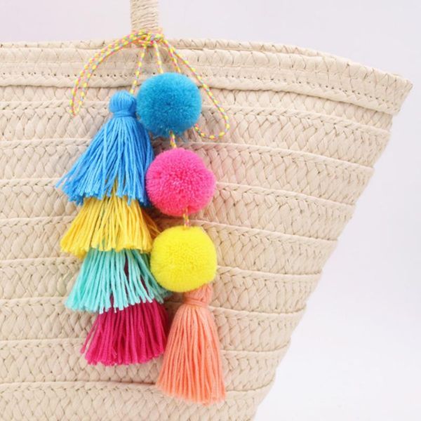 

fashion pom pom tassel long bag pendant charm keyring keychain for jewelry key ring jewelry key holder qh6001 h jllpsw, Silver