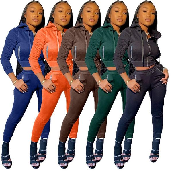 

2021 new style women's casual sets long sleeve plain zip up sweatshirt crop pants tracksuit 2 piece outfits autumn clothes, Gray