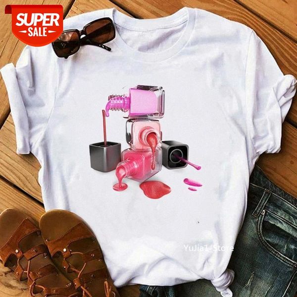 

summer 2020 watercolor nail polish print funny t shirts women vogue white t shirt novelty tee drop shipping wholesale #4j7y