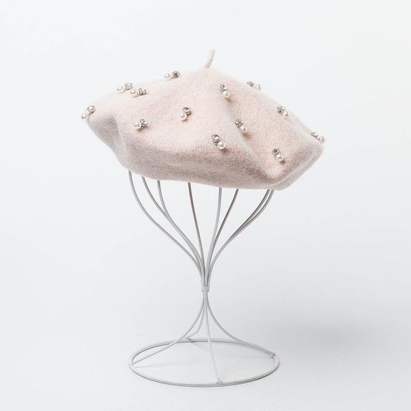 

cokk шерсти берет женщины hat осень зима ручной работы полный rhinestone бисер lady берет cap hat женский корейский painter cap 2020 кпт bby, Blue;gray