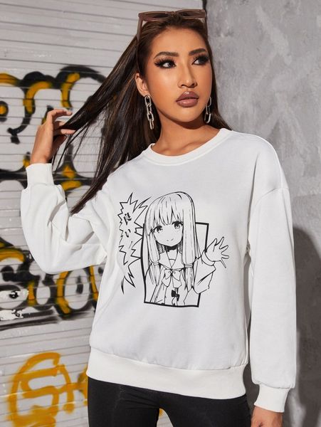 

cartoon graphic drop shoulder sweatshirt g3mp#, White;black