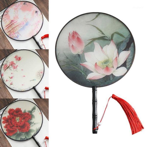 

ladies dancing home decor female embroidery folding fan classical vintage translucence chinese style round fans small silk fan1