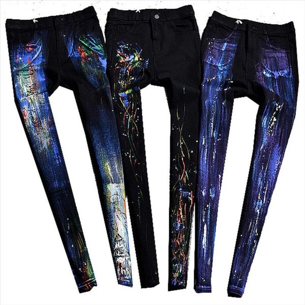 

women plus velvet graffiti leggings lovely angel printed leggings winter pencil pants lady elastic waist slim leggings, Black