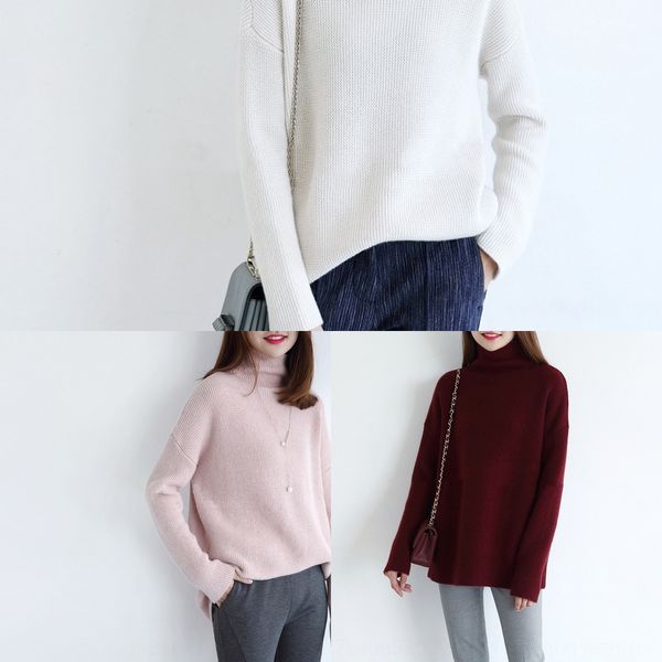 

осень зима 2020 новый женский футболка свободный рукав реглан корейской версии футболки свитер высокий воротник нижней свитер сплошной цвет, White;black