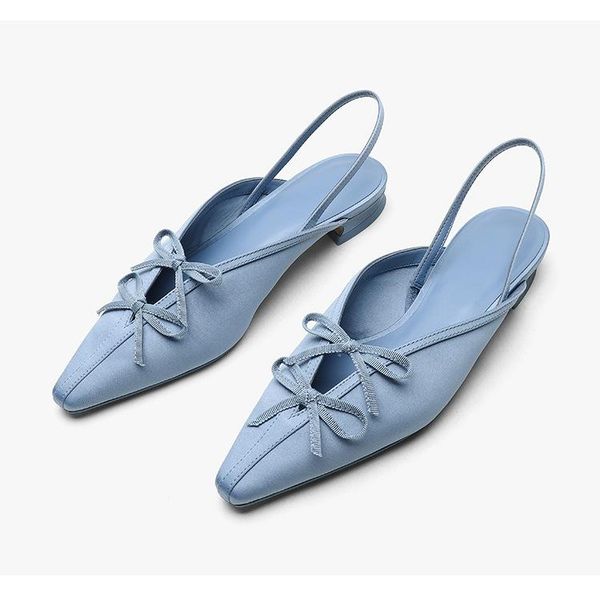

summer 2020 new women's bow blue shoes flat heel ladies shoes and sandals, Black