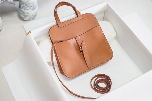 

fully handmade design halzen mini bag22cm in stock with wax stitching brown color fast delivery