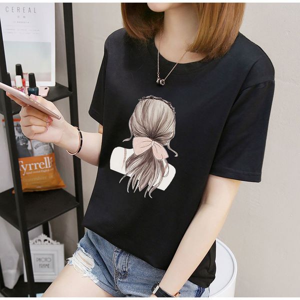 

new women's t shirt summer cotton material o- neck clothing cl200a g83d, White