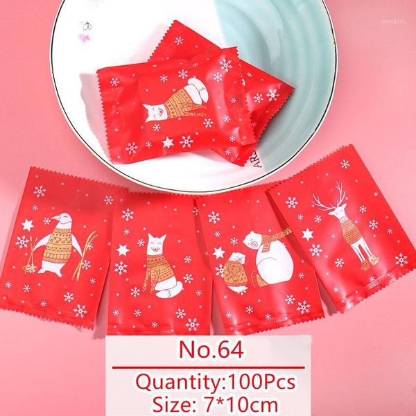 

gift wrap 100pcs/lot candy bag homemade cookies color winter animal pattern sack nougat party four in one snack packing red bags1