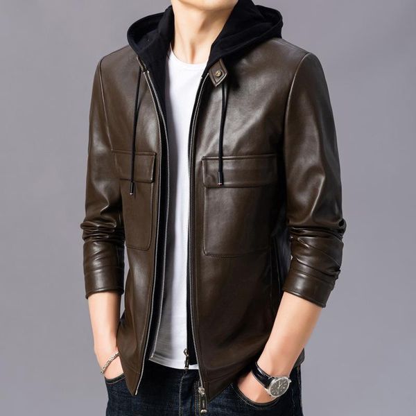 

men's 2021 new fashion men's leather clothes autumn and winter handsome clothes korean leather jacket jacket, Black